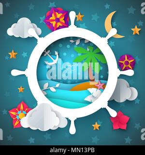 Handrad, Lenkrad, Island, Palm-Papier Abbildung. Stock Vektor