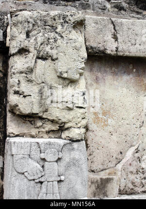 Basrelief Schnitzwerk mit eines Maya-Königs Pakal, präkolumbische Maya-Zivilisation, Palenque, Chiapas, Mexiko, Nordamerika. UNESCO-Weltkulturerbe Stockfoto