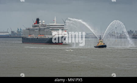 Queen Mary 2, Queen Elizabeth und Queen Victoria in Liverpool zum 175-jährigen Jubiläum der Cunard Cruise Line Feiern Stockfoto