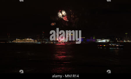 Queen Mary 2, Queen Elizabeth und Queen Victoria in Liverpool zum 175-jährigen Jubiläum der Cunard Cruise Line Feiern Stockfoto