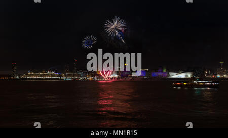 Queen Mary 2, Queen Elizabeth und Queen Victoria in Liverpool zum 175-jährigen Jubiläum der Cunard Cruise Line Feiern Stockfoto