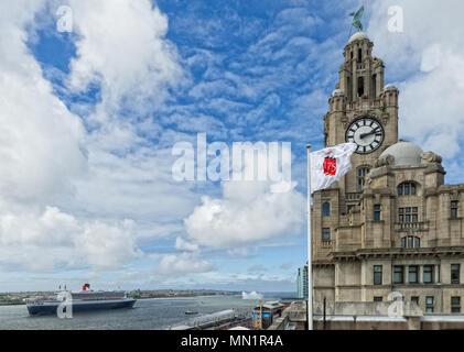 Queen Mary 2, Queen Elizabeth und Queen Victoria in Liverpool zum 175-jährigen Jubiläum der Cunard Cruise Line Feiern Stockfoto