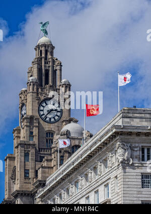 Queen Mary 2, Queen Elizabeth und Queen Victoria in Liverpool zum 175-jährigen Jubiläum der Cunard Cruise Line Feiern Stockfoto