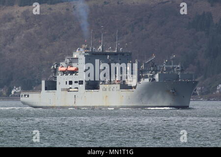 USNS William McLean (T-AKE-12), Lewis und Clark-Klasse Dry Cargo Schiff der US-Marine, bei der ankunft Stufen für Übung gemeinsame Krieger 18-1. Stockfoto