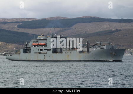 USNS William McLean (T-AKE-12), Lewis und Clark-Klasse Dry Cargo Schiff der US-Marine, bei der ankunft Stufen für Übung gemeinsame Krieger 18-1. Stockfoto