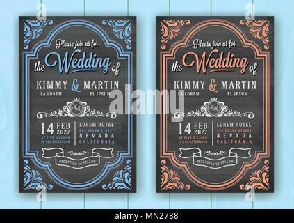 Vintage Tafel Hochzeit Einladungskarte Vorlage. Vector Illustration Stock Vektor