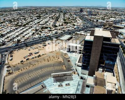 Vierteln der Stadt Haube von Sonora, Hermosillo, sind mit dem Wachstum und der modermidad städtischer Architektur vermischt. Luftaufnahmen, aeri Stockfoto