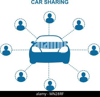 Car Sharing Konzept. sozialen Travel Concept. Auto gemeinsam mit einer Gruppe von Personen Stock Vektor