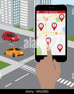 Smart Auto mit Anwendung. Intelligent Transport Systems.Connected Auto und autonome treibende Konzept Stock Vektor