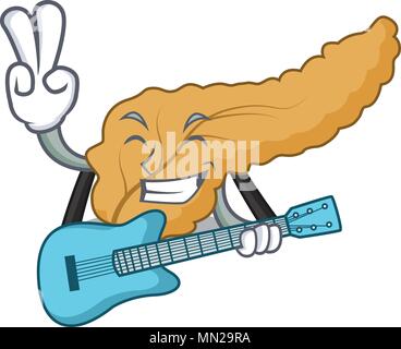 Mit Gitarre Bauchspeicheldrüse Maskottchen Cartoon Stil Stock Vektor