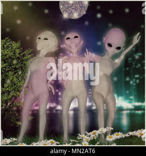 Gruppe von drei außerirdischen Freunde 3D-Darstellung Stockfoto