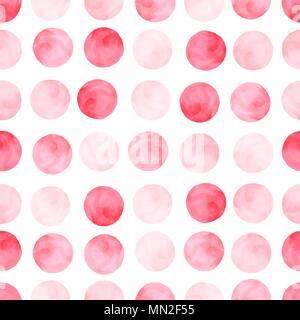 Aquarelle rosa nahtlose Muster mit Punkten und Kreisen Stock Vektor