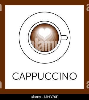 Tasse braun Cappuccino mit weißen Herzen innerhalb von isolierten Blick von oben Stock Vektor