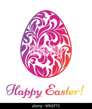 Frohe Ostern. Bunte Ostereier aus Strudel und florale Elemente auf weißem Hintergrund Stock Vektor