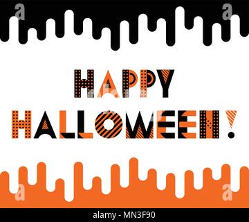 HAPPY HALLOWEEN. Trendy geometrische Schrift in Memphis Stil der 80s-90s. Beschriftung auf weißem Hintergrund Stock Vektor