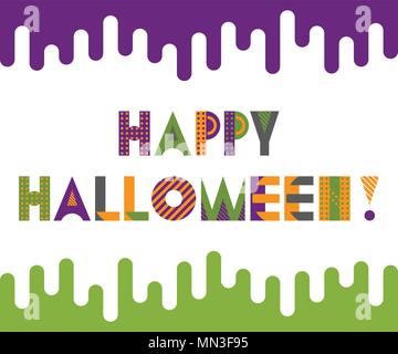 HAPPY HALLOWEEN. Trendy geometrische Schrift in Memphis Stil der 80s-90s. Beschriftung auf weißem Hintergrund. Stock Vektor