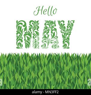 Hallo kann. Dekorative Schriftart in Strudel und florale Elemente auf einem weißen Hintergrund gemacht Stock Vektor