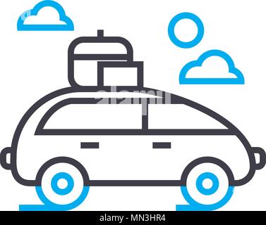 Auto mit Dachträger Vektor dünne Linie Schlaganfall Symbol. Auto mit Dachträger Umrisse Illustration, lineare Zeichen, Symbol Konzept. Stock Vektor