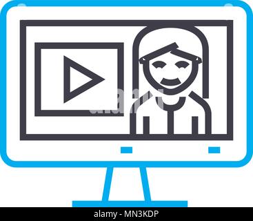 Online Seminare Vektor dünne Linie Schlaganfall Symbol. Online Seminare Übersicht Illustration, lineare Zeichen, Symbol Konzept. Stock Vektor