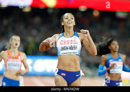 LONDON, ENGLAND - 05. August: Katarina Johnson-Thompson Großbritannien jubeln nach dem Sieg 200 m der Frauen Siebenkampf in Tag zwei des 16. IAAF Leichtathletik WM 2017 in London an der London Stadion am 5. August 2017 in London, Vereinigtes Königreich. Foto von Paul Cunningham Stockfoto