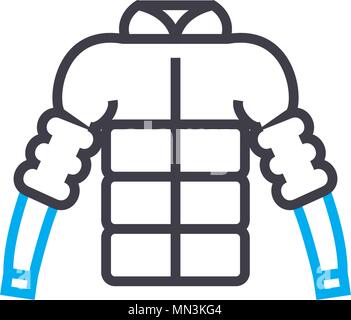 Puffy jacket Vektor dünne Linie Schlaganfall Symbol. Puffy jacket Umrisse Illustration, lineare Zeichen, Symbol Konzept. Stock Vektor