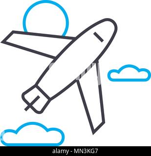 Verfolgung Flugzeug Vektor dünne Linie Schlaganfall Symbol. Verfolgung Ebene skizzieren Illustration, lineare Zeichen, Symbol Konzept. Stock Vektor