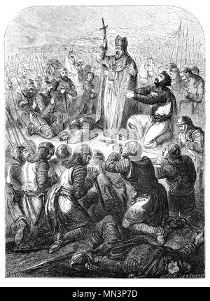 Norman Danksagung nach der Schlacht von Hastings kämpften am 14. Oktober 1066 zwischen den Norman-French Armee von William, Herzog der Normandie, und eine englische Armee unter den angelsächsischen König Harold Godwinson, Beginn der normannischen Eroberung Englands. Es dauerte ungefähr 7 Meilen (11 km) nordwestlich von Hastings, in der Nähe der heutigen Stadt Battle, East Sussex, und war ein entscheidender Norman Sieg. Stockfoto