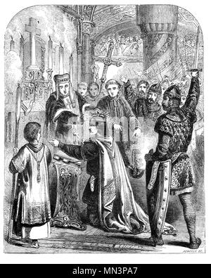 Nach der Schlacht von Hastings kämpften am 14. Oktober 1066 zwischen den Norman-French Armee von William, Herzog der Normandie, und eine englische Armee unter den angelsächsischen König Harold Godwinson, die in einer entscheidenden Norman Sieg führte, William marschierten nach London und wurde in der Westminster Abbey am Weihnachtstag 1066 gekrönt. Stockfoto