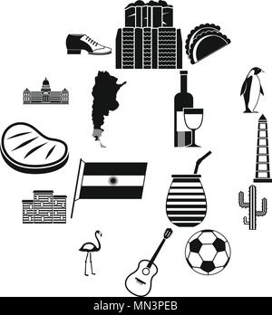 Argentinien Reise Artikel Icons Set, einfachen Stil Stock Vektor