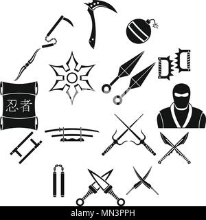 Ninja tools Icons Set, einfachen Stil Stock Vektor