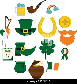 Saint Patrick Symbole inmitten einer flachen Stil Stock Vektor