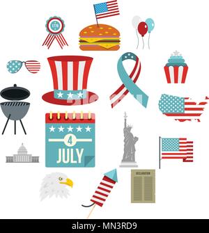 Independence Day-Flaggen-Icons im flachen Stil festlegen Stock Vektor