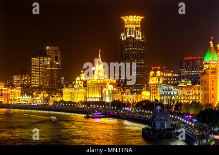 Bund Shanghai China Night Shot Eine der bekanntesten Orte in Shanghai und China Stockfoto