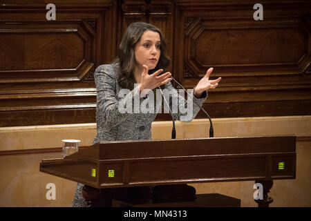 Barcelona, Katalonien, Spanien. 14 Mai, 2018. Ciutadans Parteichef Ines Arrimadas während der Plenartagung im Katalanischen Parlament spricht. Credit: Jordi Boixareu/ZUMA Draht/Alamy leben Nachrichten Stockfoto