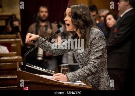 Barcelona, Katalonien, Spanien. 14 Mai, 2018. Ciutadans Parteichef Ines Arrimadas während der Plenartagung im Katalanischen Parlament spricht. Credit: Jordi Boixareu/ZUMA Draht/Alamy leben Nachrichten Stockfoto