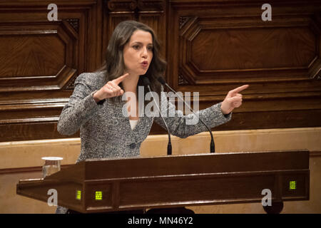 Barcelona, Katalonien, Spanien. 14 Mai, 2018. Ciutadans Parteichef Ines Arrimadas während der Plenartagung im Katalanischen Parlament spricht. Credit: Jordi Boixareu/ZUMA Draht/Alamy leben Nachrichten Stockfoto