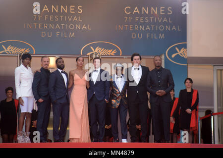 Cannes, Frankreich. 14 Mai, 2018. 71. Filmfestival in Cannes 2018, rot Teppich Film 'Blackkklansman'. Im Bild: Spike Lee, Adam Treiber, Laura Harrier, John David Washington, Topher Grace, Damaris Lewis, Jasper Paakkonen, Corey Hawkins Credit: Unabhängige Fotoagentur/Alamy leben Nachrichten Stockfoto