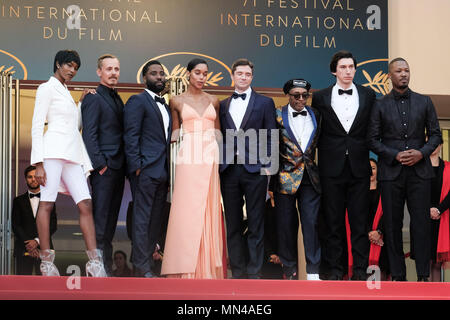 Cannes, Frankreich. 14 Mai, 2018. Auf der 'BlacKkKlansman' Roter Teppich am Montag, 14. Mai 2018 im Rahmen der 71. Internationalen Filmfestspiele von Cannes im Palais des Festivals, Cannes werfen. Bild: John David Washington, Damaris Lewis, Jasper Paakkonen, Laura Harrier, Topher Grace, Regisseur Spike Lee, Adam Treiber, Corey Hawkins. Bild von der Credit: Julie Edwards/Alamy leben Nachrichten Stockfoto