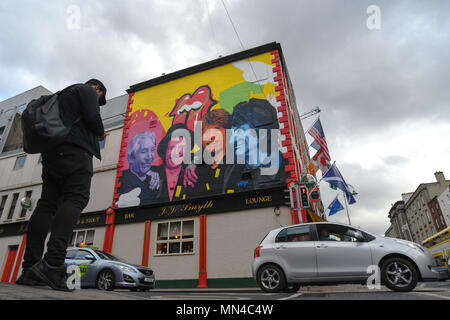 Dublin, Irland. 14/5/2018. Ein wandgemälde der Rolling Stones Rock Band oben JJ's Smyth Pub in Dublin gemalt. Foto: ASWphoto Credit: ASWphoto/Alamy leben Nachrichten Stockfoto