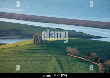 Dawn, St Catherine's Kapelle und Chesil Beach, Abbotsbury, Jurassic Coast, Dorset, England, Großbritannien Stockfoto