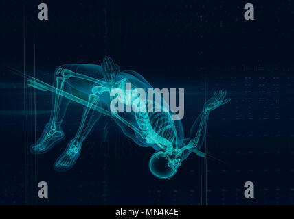Computer Generated image x-ray Skelett Leichtathlet hoch springen Stockfoto