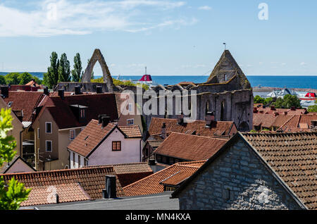 Ansicht von Visby in Richtung Hafen. Stockfoto