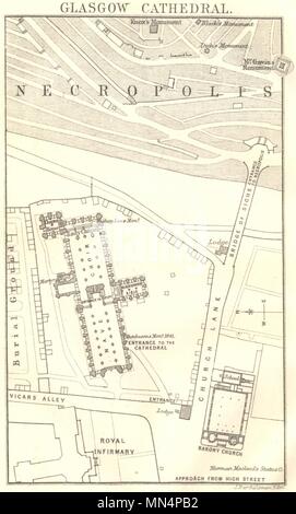 Schottland. Glasgow Cathedral planen. Hohe Kirk St Kentigern's St. Mungo 1887 Karte Stockfoto