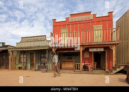 Western Häuser auf der Bühne des O.K. Corral Schießerei in Tombstone, Arizona Stockfoto