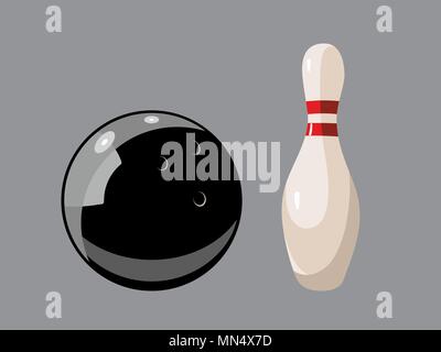 Bowling Pin und Ball auf grauem Hintergrund Stock Vektor