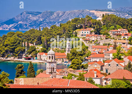 Stadt Cavtat Türmen und mit Blick aufs Wasser, Süd Dalmatien, Kroatien Stockfoto