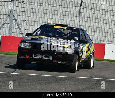 Toyota Corolla, sammelte mit Gruppe B, Rally Demo, Donington historische Festival 2018, 2018, Mai 2018, Rallye Autos, Oldtimer, Klassiker, Klassisch Stockfoto