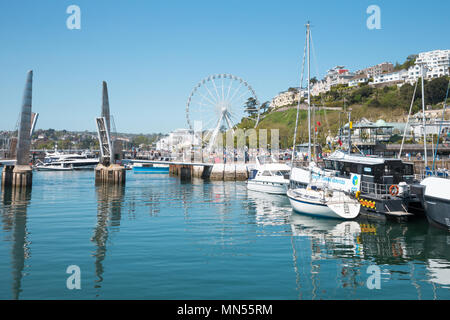 Blick über Hafen von Torquay, der Brücke und der englischen Riviera rad Devon, Großbritannien Stockfoto