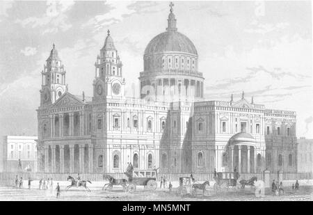 Die ST PAUL'S KATHEDRALE. Attraktive Aussicht. London. DUGDALE c 1840 alten, antiken Drucken Stockfoto
