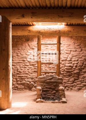 U-Kiva mit Aufstiegsleiter in einem Indianischen pueblo in New Mexico, USA. Stockfoto